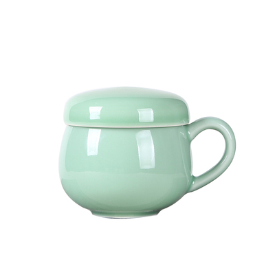 创意青瓷茶水分离茶杯陶瓷家用大号带盖办公杯马克杯情侣喝水杯