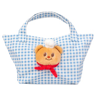黄油小熊联名蓝色格纹包帆布大容量手提包学生单肩包butterbear