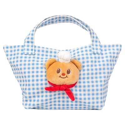 黄油小熊联名蓝色格纹包帆布大容量手提包学生单肩包butterbear