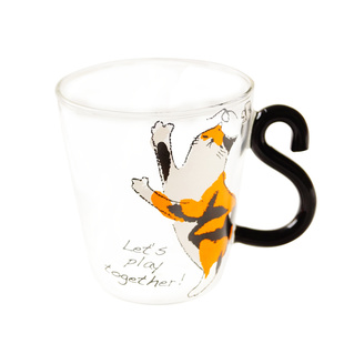 树下盒  一起玩呀 日系猫咪杂货 玻璃三花猫马克杯 贪玩猫咪水杯