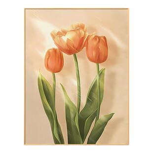 郁金香挂画花卉现代客厅小清新装饰画门口玄关晶瓷画饭厅有框卧室
