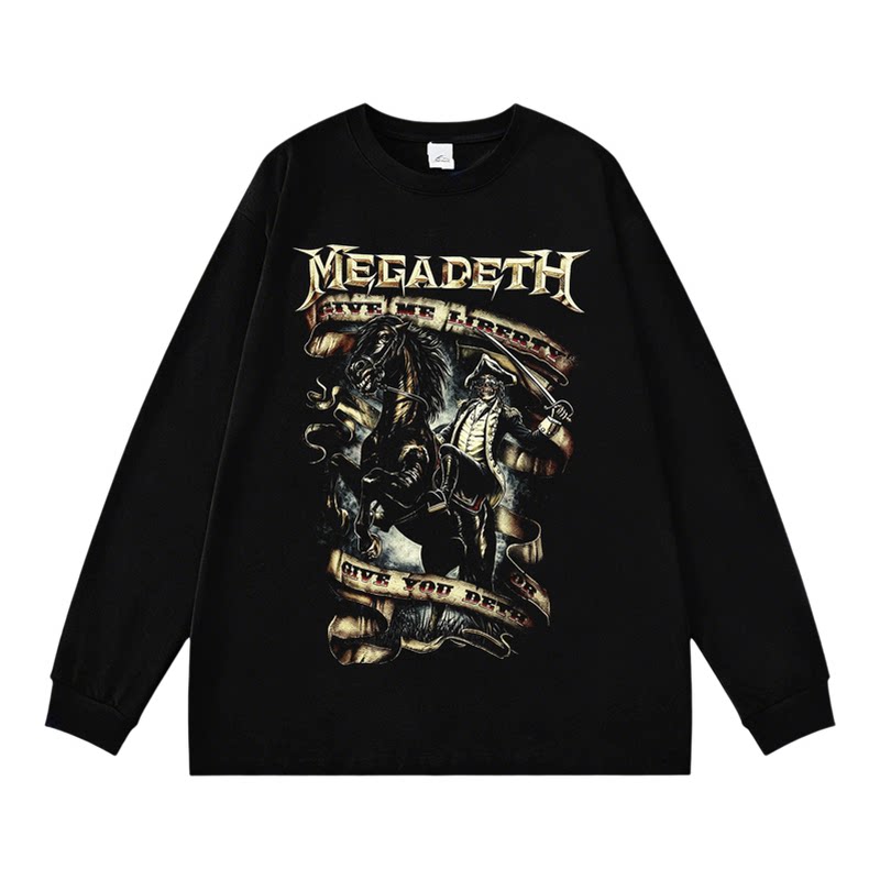 欧美Megadeth乐队激流金属摇滚印花纯棉长袖T恤男女上衣打底春秋