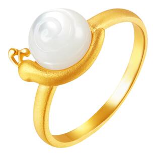 justgold镇金店贝母蜗牛黄金足金戒指女款时尚个性1705881Y