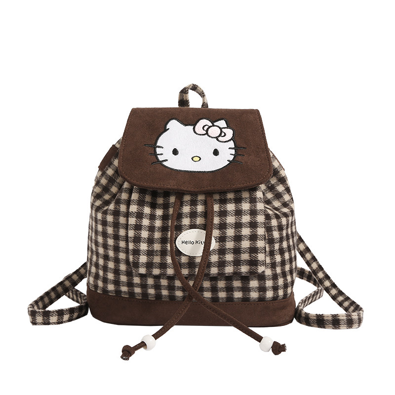 可爱hellokitty格子双肩包包女
