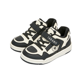 泰兰尼斯2025冬季新款儿童运动鞋加绒黑白熊猫鞋男童软底轻便板鞋