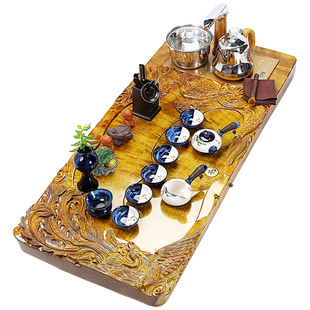 金丝楠木茶盘家用简约托盘茶具套装全自动电热炉实木功夫茶海茶台