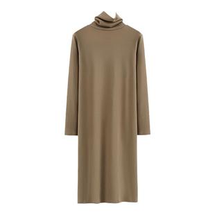 秋冬新款韩纯棉高领长款连衣裙长袖女装体恤纯色休闲打底T恤加厚