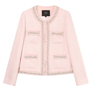 白鹿语小香名媛风短外套春秋款圆领须边单排扣长袖外套女上衣