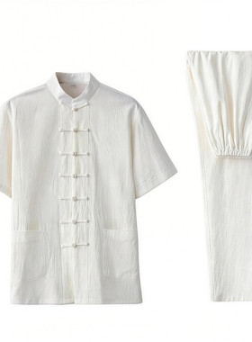 短袖男夏季居士服唐装套装