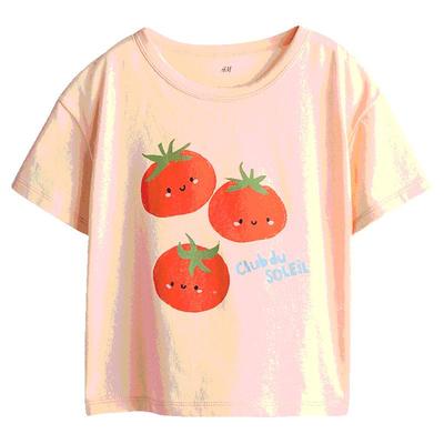 HM童装儿童女童T恤2025新款印花汗布圆领童趣印花短袖上衣1276711