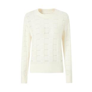 IMM尹默冬白厂丝混羊绒拉毛纱镂空肌理提花V领长袖毛针织衫女