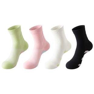 运动袜子女款中筒纯棉防臭毛巾底加厚专业马拉松跑步袜羽毛球长筒