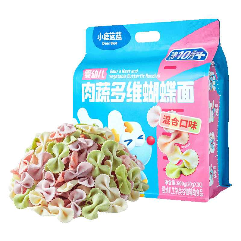小鹿蓝蓝婴儿面条10月宝宝辅食无添加盐营养儿童造型蝴蝶面量贩面