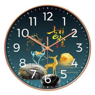 新中式静音钟表 挂墙上客厅卧室时钟家用挂钟创意免打孔石英钟表