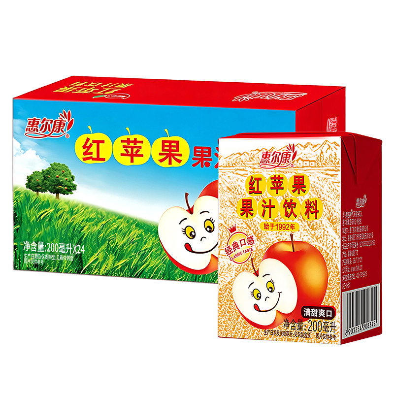 惠尔康红苹果整箱24盒黄金桃果汁