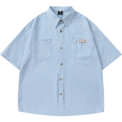 简约条纹衬衫百搭慵懒男女古着