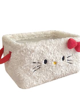 卡通kitty猫毛绒收纳筐桌面衣柜收纳盒儿童玩具衣物零食杂物储物