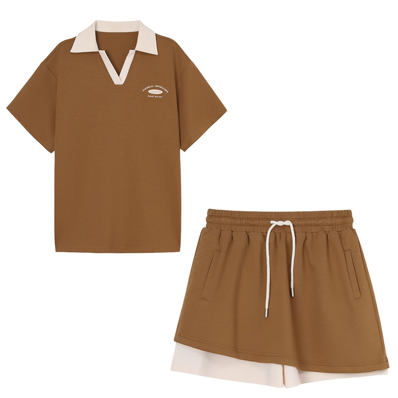 PAPERLLL辛间休闲运动套装女2025新款夏季短袖短裤V领宽松两件套