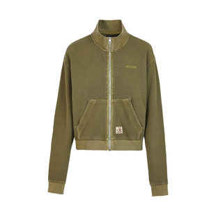 ABLE JEANS2026春新品女士全棉华夫格水洗合体立领短开衫卫衣