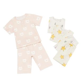 尼多熊夏季新款儿童家居服睡衣女童男童宝宝短袖七分裤套装莫代尔