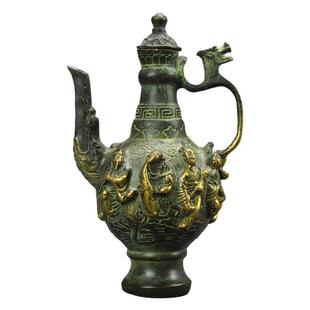 仿古明清铜器八仙过海酒壶影视道具纯铜酒茶壶古玩摆件博古架装饰