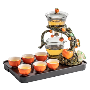 柿柿如意玻璃懒人茶杯套装家用磁吸自动茶具喝茶小型功夫泡茶神器