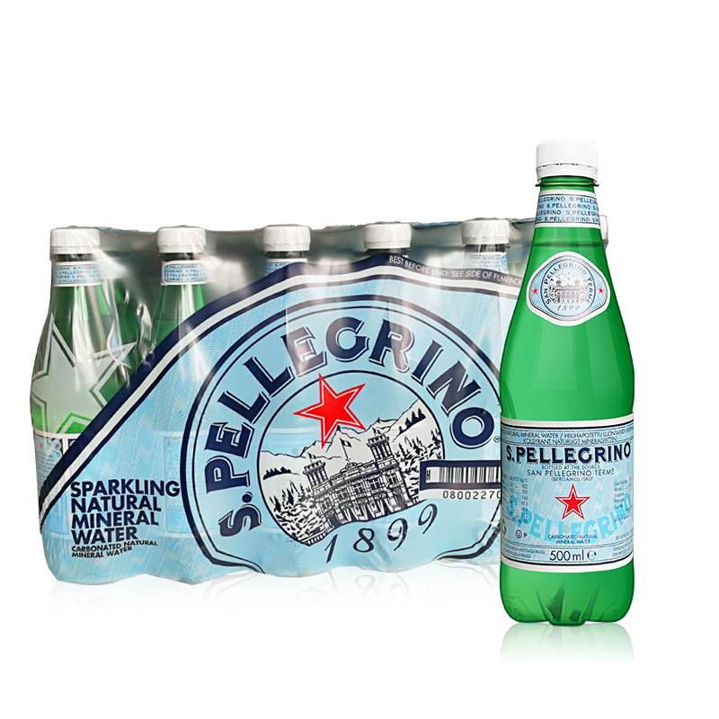 S.pellegrino气泡水500ml*24意大利进口碱性苏打水充气天然矿泉水