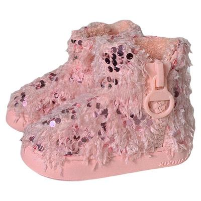 细细条闪片创意拉链毛绒棉鞋