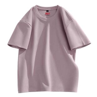 班尼路S&K系列华夫格短袖男t恤夏季2026新款宽松美式圆领紫色半袖