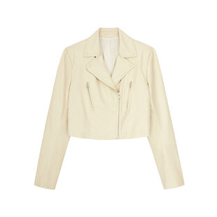 JNBY/江南布衣春秋季仿皮衣PU皮外套女超短款休闲西装领通勤上衣