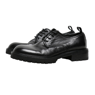 优100复古水洗英伦圆头商务休闲皮鞋男士真皮大头增高厚底德比鞋