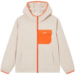 特步童装儿童针织外套抗静电2026冬季新款连帽薄款摇粒绒上衣女童