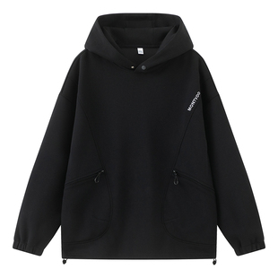 迈特优美式拉链口袋连帽卫衣男春季新款潮牌宽松运动黑色情侣帽衫