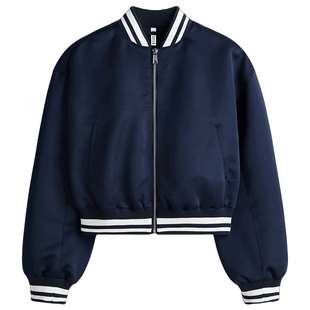 HM女装短外套2026春季新款刺绣设计拉链学院风飞行员夹克1323890