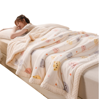 冬季三层加厚毯牛奶绒夹棉盖毯