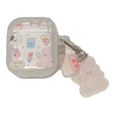 卡通印花小兔耳机壳适用于airpods保护壳苹果耳机保护套防摔airpods4保护壳可爱airpodspro2保护套小狗挂饰女