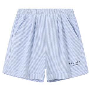 NAUTICA/诺帝卡童装男女童纯棉短裤夏季蓝白条纹翻边短裤洋气时尚