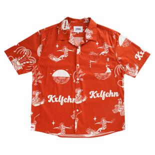 KXLFCHN 夏威夷印花短袖衬衫男女夏季潮牌复古宽松休闲古巴领衬衣