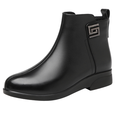 妈妈棉靴粗跟短靴红蜻蜓羊毛