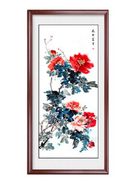 中式风牡丹花走廊过道竖版国画