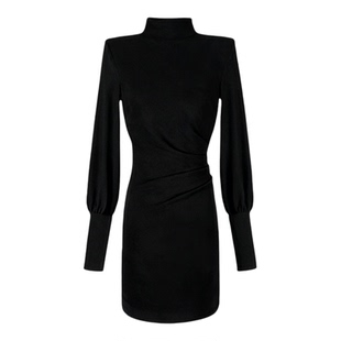 灯笼袖冬装连衣裙女秋冬季黑色内搭打底包臀裙子修身小个子高级感