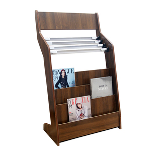 现代北欧简约小型木质报架报刊架杂志架落地办公室报纸架胡桃色