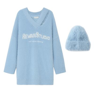 REVAN芮范设计师款甜酷风奶乖毛织连衣裙RN91103122