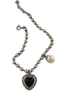 小众韩国黑色复古做旧爱心手链