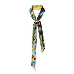 沫明 灼｜原创手绘抽象花卉黄色丝带发带真丝飘带长条小丝巾通用