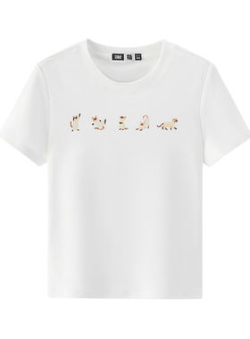 森马小猫紧身正肩短款短袖T恤女