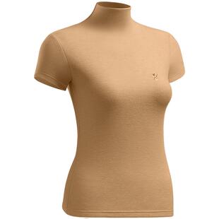 梦特娇羊绒蚕丝半高领短袖打底衫女德绒发热内衣冬季加绒保暖上衣