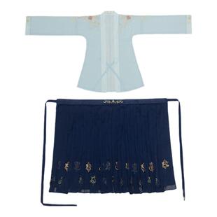 芫兮汉服玉和令原创宋制蓝色齐腰短褙子裙白吊带绣花姐妹现货大码