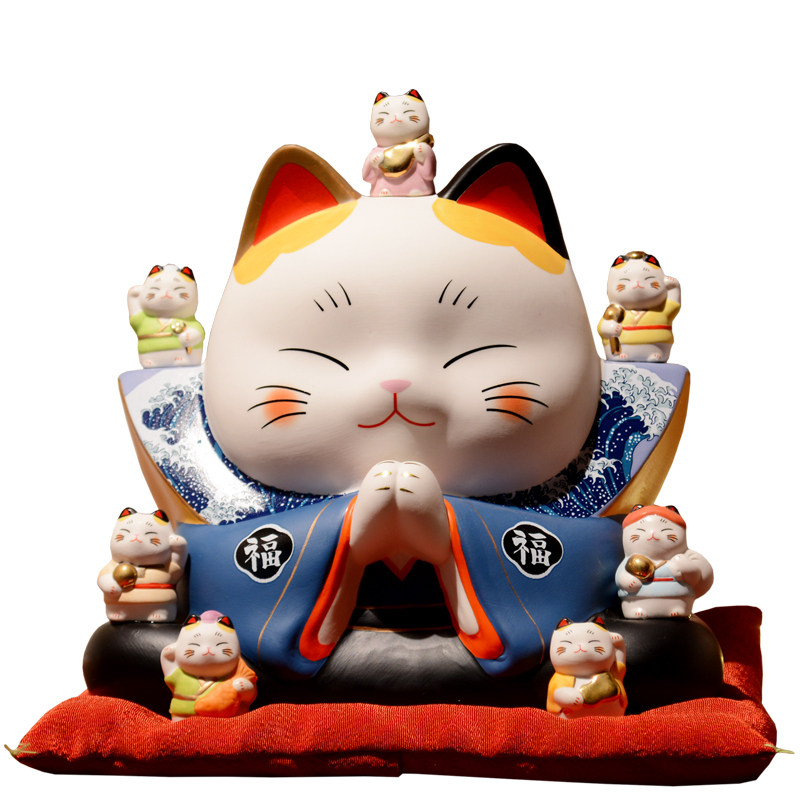 稀有限定七福神招财猫陶瓷摆件