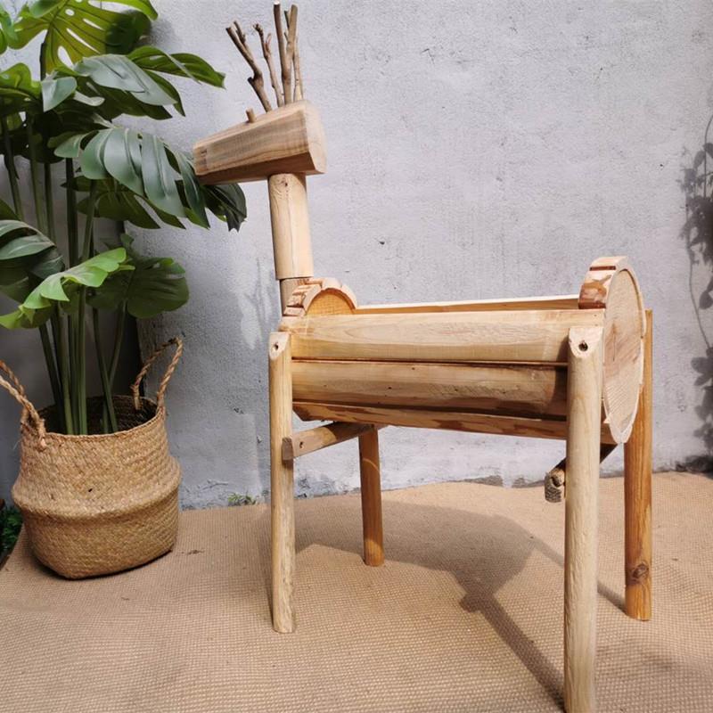 实木小鹿花器幼儿园环境布置民宿橱窗摆件花园庭院装饰造景道具